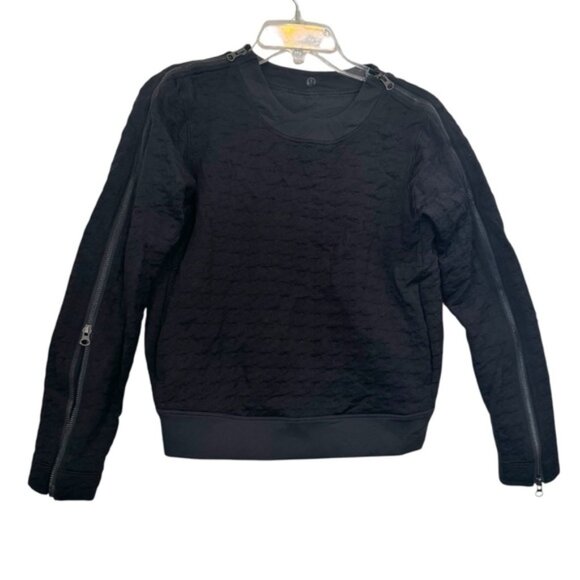 Lululemon Jacquard Boxy Cropped Sweater Top Pockets Zip Long Sleeve Mesh Lined 6 - Picture 1 of 16
